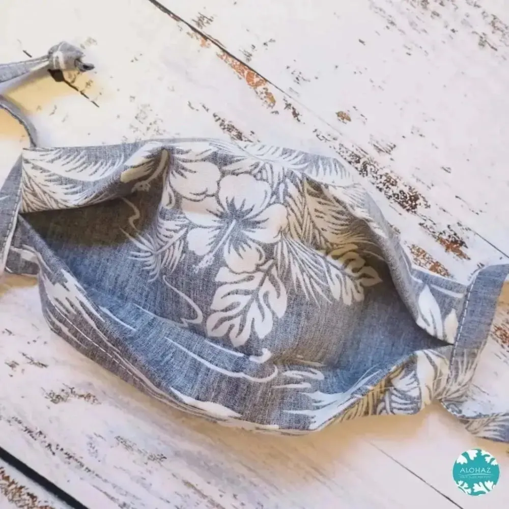 Tie Back Face Mask   Filter Pocket ~ Navy Old Hawaii