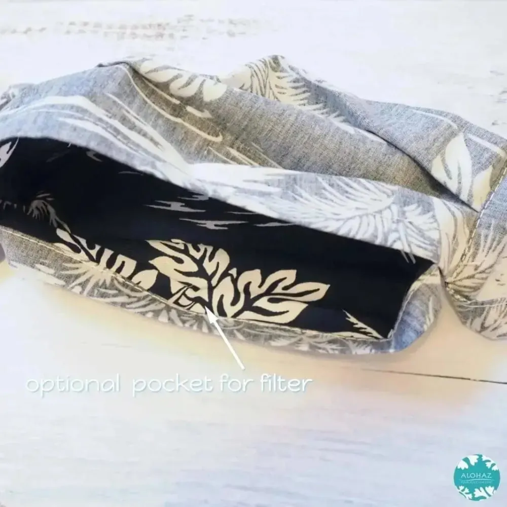 Tie Back Face Mask   Filter Pocket ~ Navy Old Hawaii