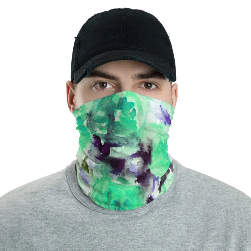 Turquoise Blue Floral Face Cover, Headbands Bandana Neck Gaiter Warmer-Made in USA/EU