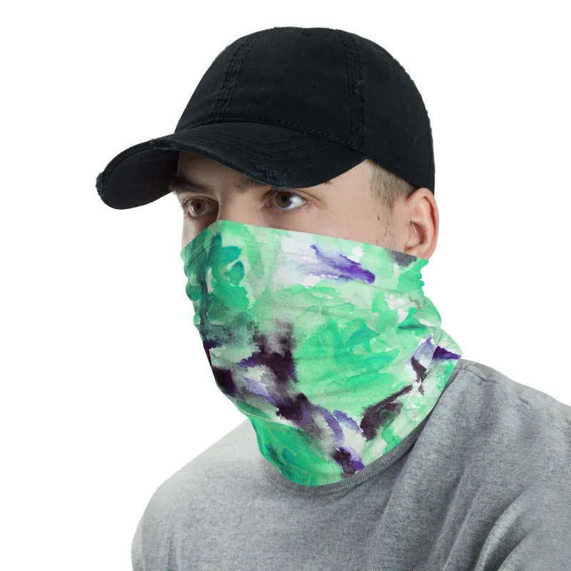 Turquoise Blue Floral Face Cover, Headbands Bandana Neck Gaiter Warmer-Made in USA/EU