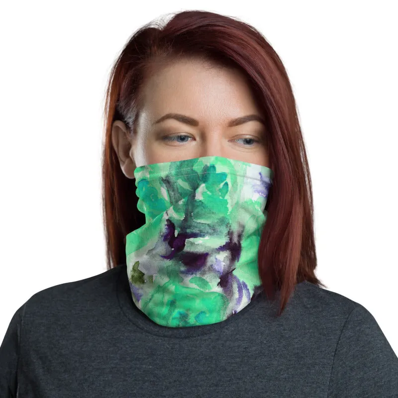 Turquoise Blue Floral Face Cover, Headbands Bandana Neck Gaiter Warmer-Made in USA/EU