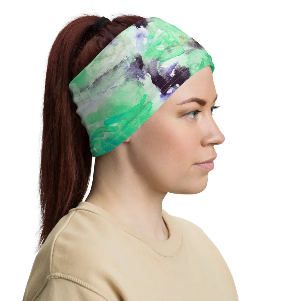 Turquoise Blue Floral Face Cover, Headbands Bandana Neck Gaiter Warmer-Made in USA/EU