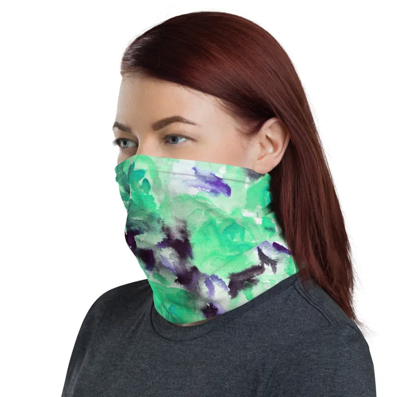 Turquoise Blue Floral Face Cover, Headbands Bandana Neck Gaiter Warmer-Made in USA/EU
