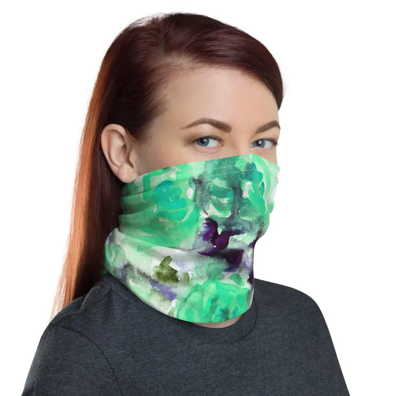 Turquoise Blue Floral Face Cover, Headbands Bandana Neck Gaiter Warmer-Made in USA/EU