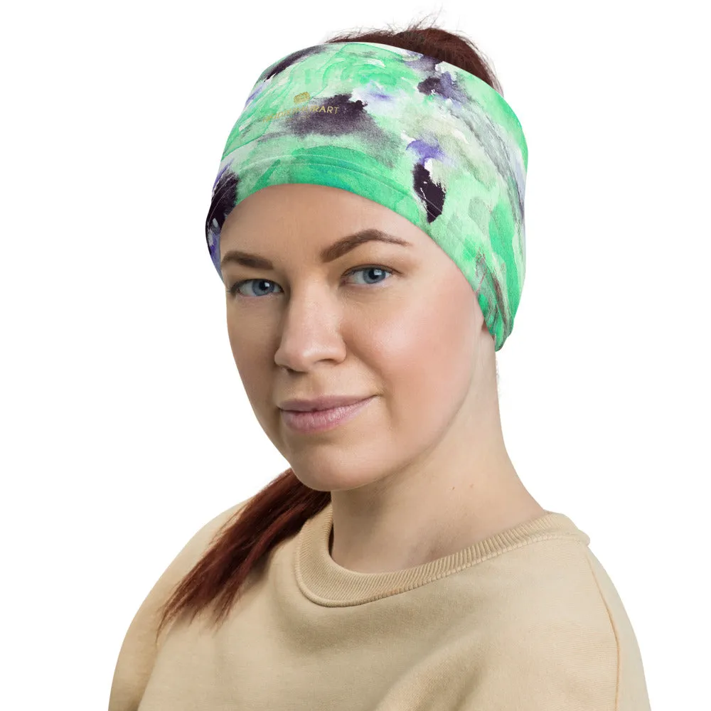 Turquoise Blue Floral Face Cover, Headbands Bandana Neck Gaiter Warmer-Made in USA/EU