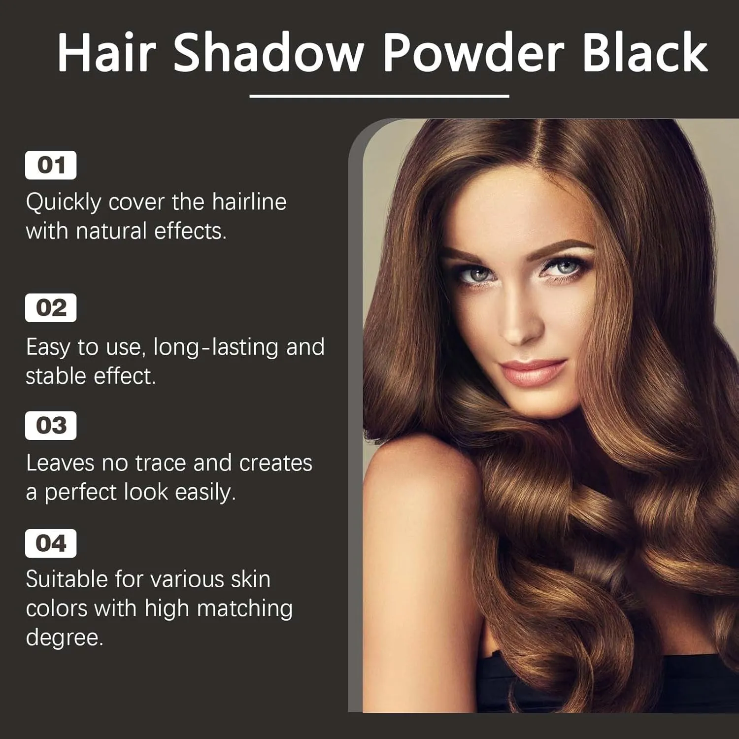 Veinsgrain Hair Color, Root Cover Up,Veinsgrain Hair Powder, Hair Touch Up,Hairline Shadow Powder, Root Coverup,Hair Color,Hairline Powder for Women (Black, 4g)