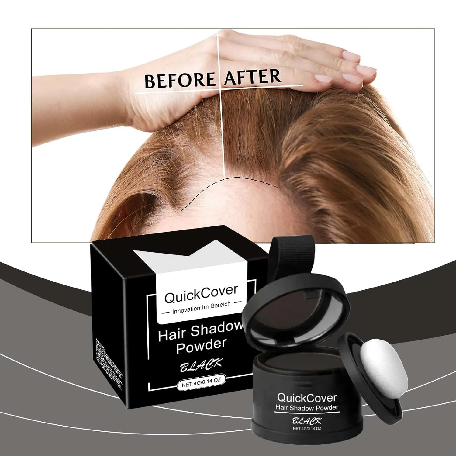 Veinsgrain Hair Color, Root Cover Up,Veinsgrain Hair Powder, Hair Touch Up,Hairline Shadow Powder, Root Coverup,Hair Color,Hairline Powder for Women (Black, 4g)
