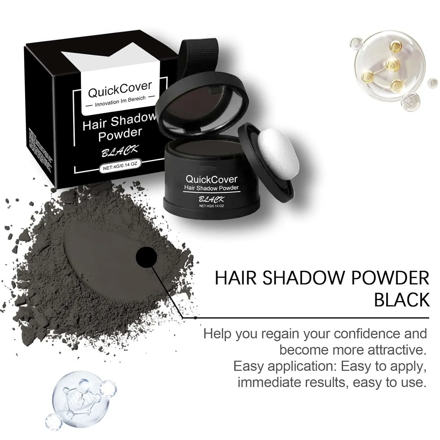 Veinsgrain Hair Color, Root Cover Up,Veinsgrain Hair Powder, Hair Touch Up,Hairline Shadow Powder, Root Coverup,Hair Color,Hairline Powder for Women (Black, 4g)