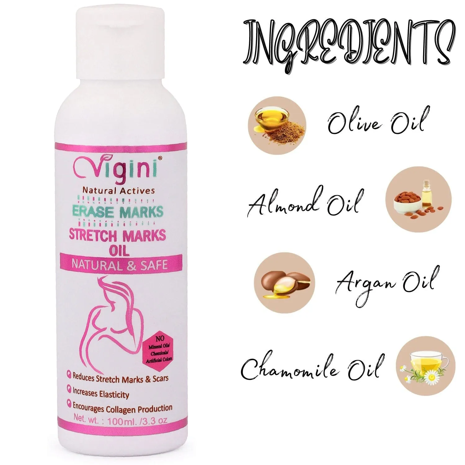 Vigini Natural Erase Stretch Marks Scars Removal Cream Oil  In During After Pregnancy Delivery for Women Anti-Aging Hyper Pigmentation  Remover Uneven Skin Toning 100ml
