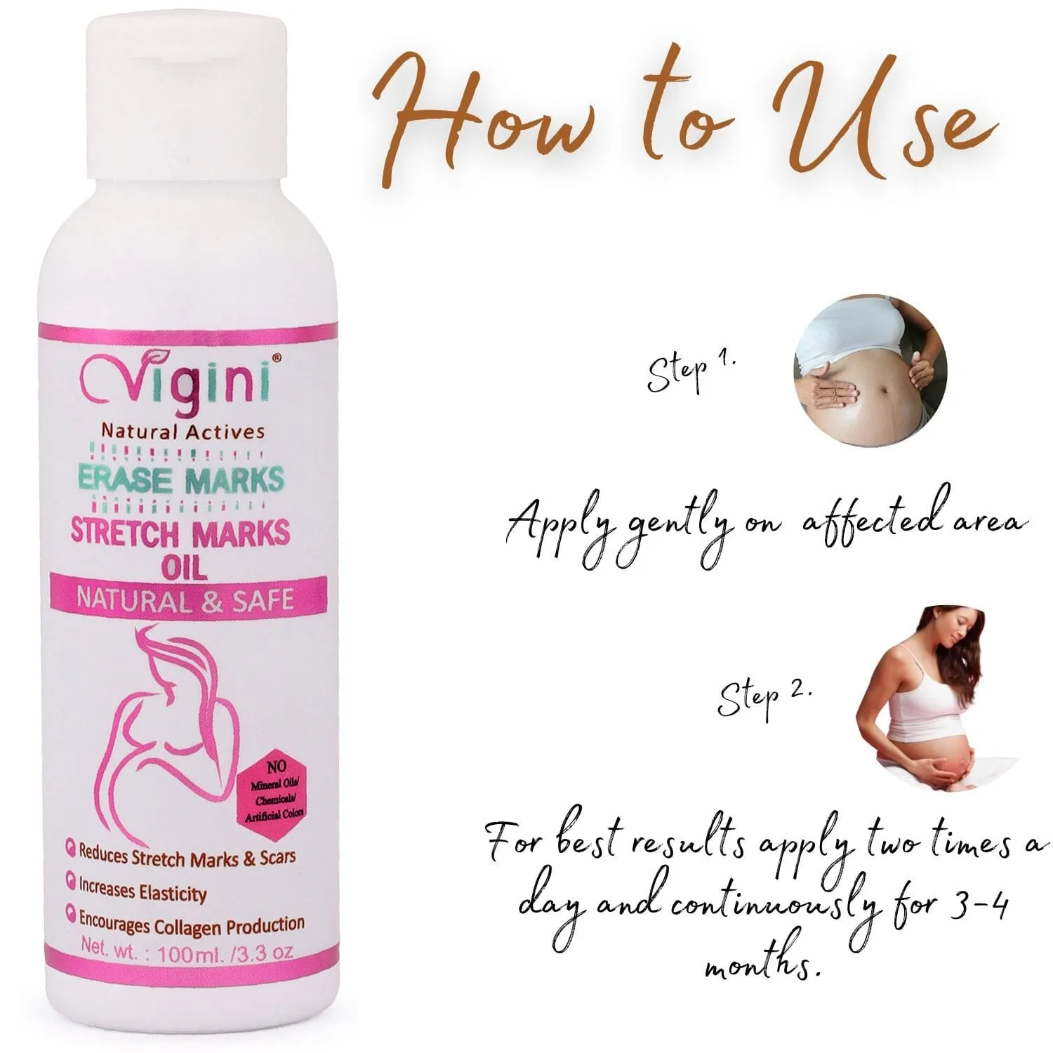Vigini Natural Erase Stretch Marks Scars Removal Cream Oil  In During After Pregnancy Delivery for Women Anti-Aging Hyper Pigmentation  Remover Uneven Skin Toning 100ml