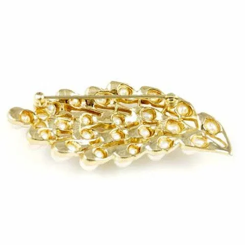 Vintage Signed Trifari Crown Goldtone/Pearl Spray Brooch 1940S