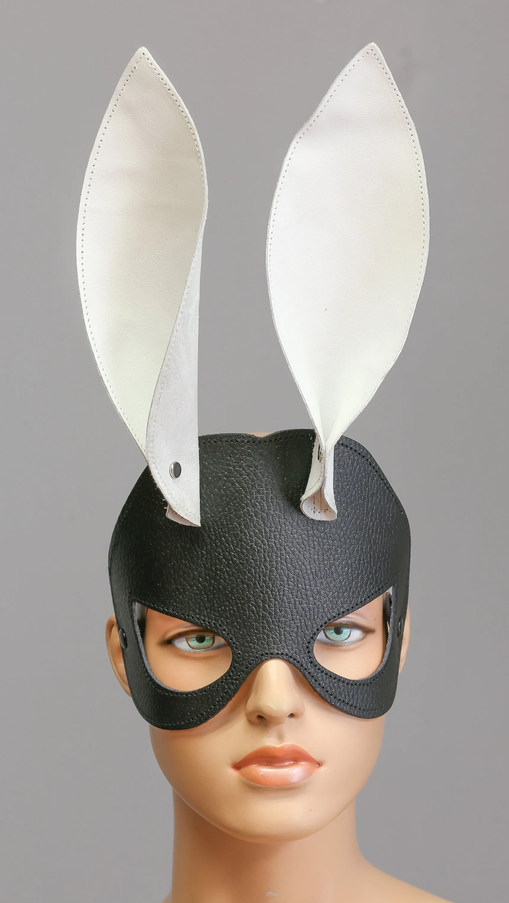 White Lambskin Ear Cowhide Face Bunny Mask
Buckle Back With Patent Leather Strap
