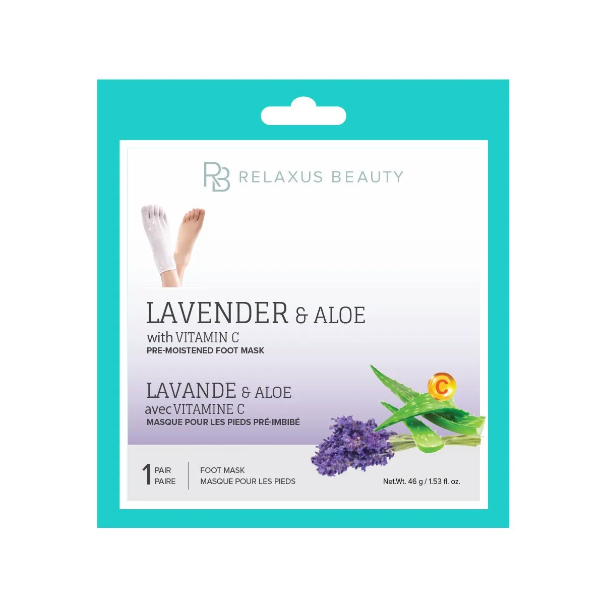 Wholesale Lavender, Aloe, Vitamin C Foot Mask - Displayer of 12