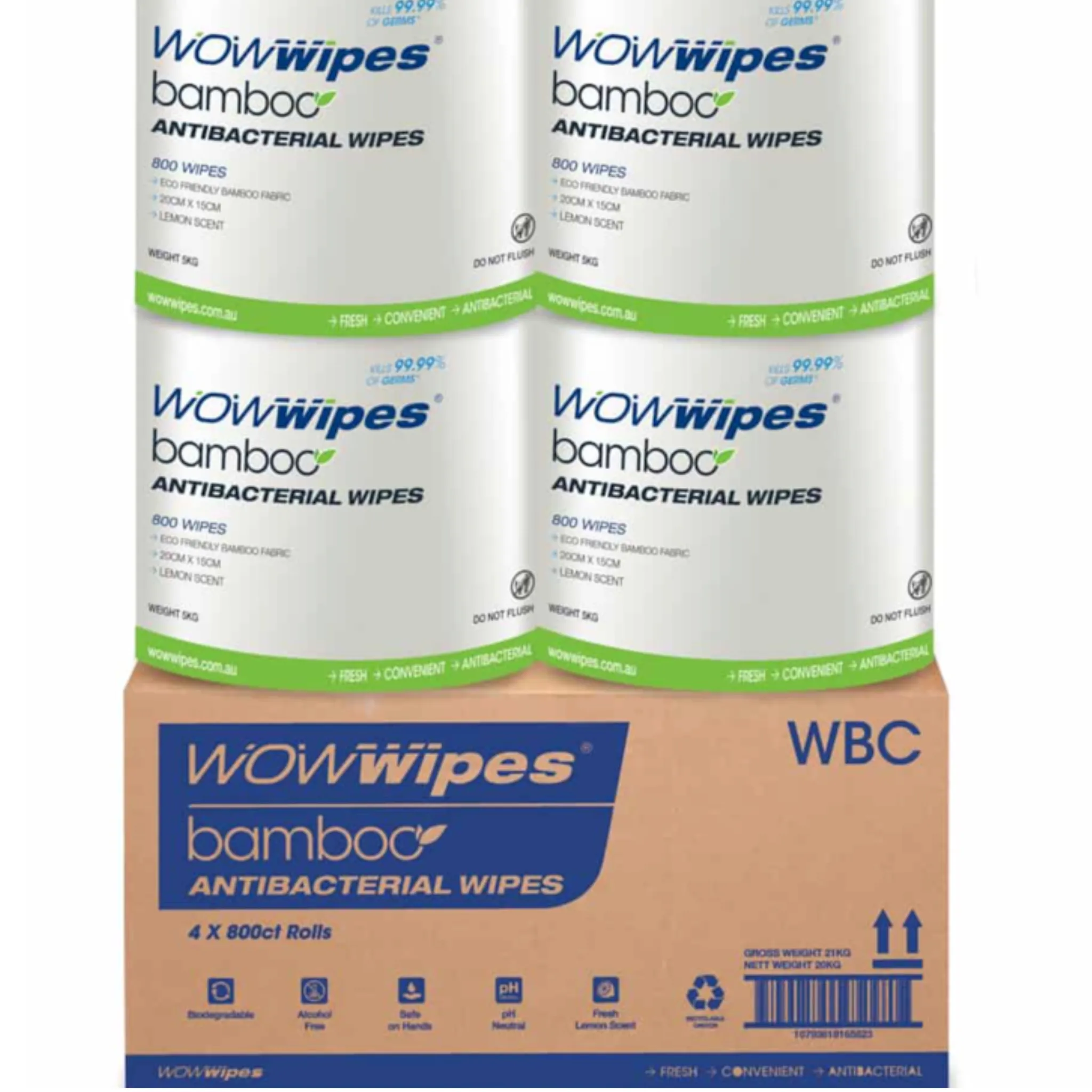 Wow Wipes Bamboo, 800 sheet, 4 carton (E) (MDG9) P-III