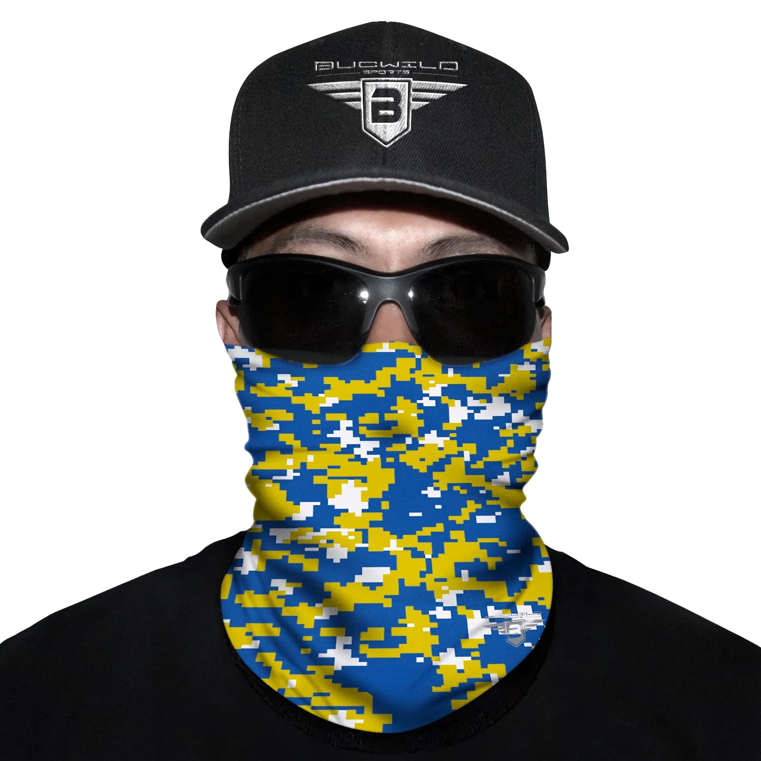 Yellow Blue Camo Neck Gaiter Face Mask