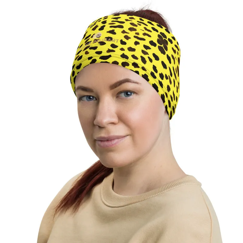 Yellow Leopard Print Face Mask, Animal Print Unisex Face Covering Neck Gaiter-Printed in USA/EU