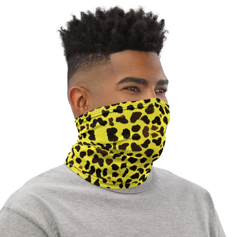 Yellow Leopard Print Face Mask, Animal Print Unisex Face Covering Neck Gaiter-Printed in USA/EU