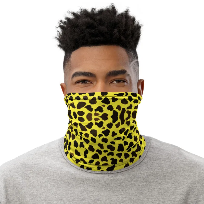 Yellow Leopard Print Face Mask, Animal Print Unisex Face Covering Neck Gaiter-Printed in USA/EU
