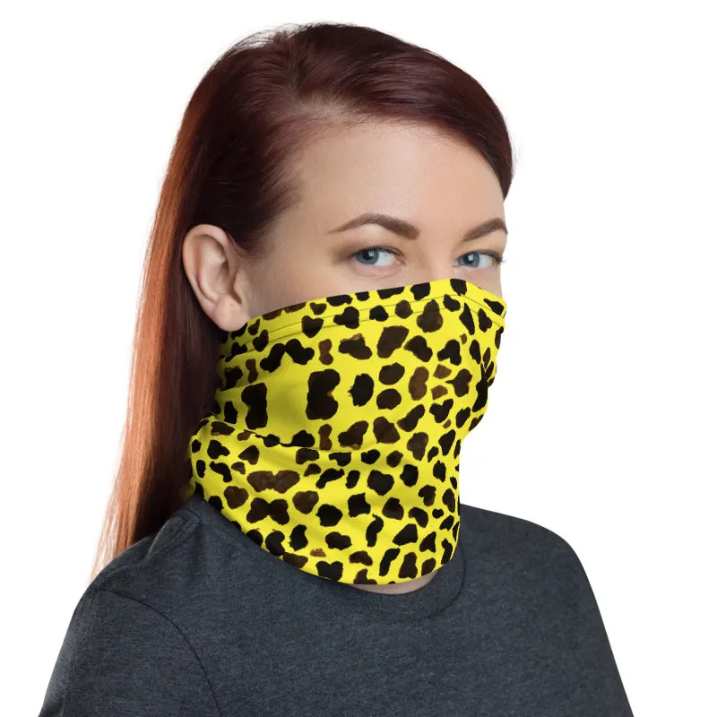 Yellow Leopard Print Face Mask, Animal Print Unisex Face Covering Neck Gaiter-Printed in USA/EU