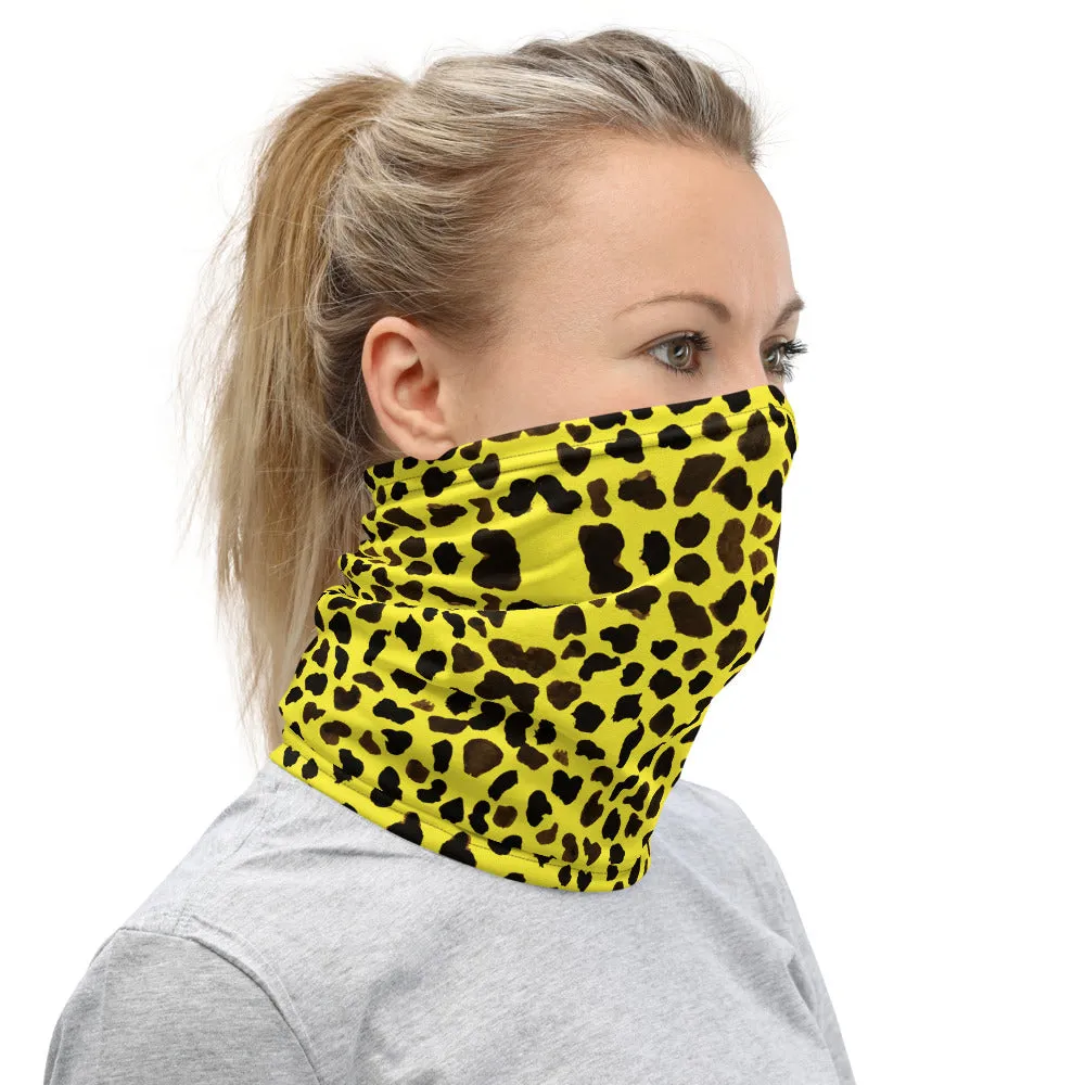 Yellow Leopard Print Face Mask, Animal Print Unisex Face Covering Neck Gaiter-Printed in USA/EU