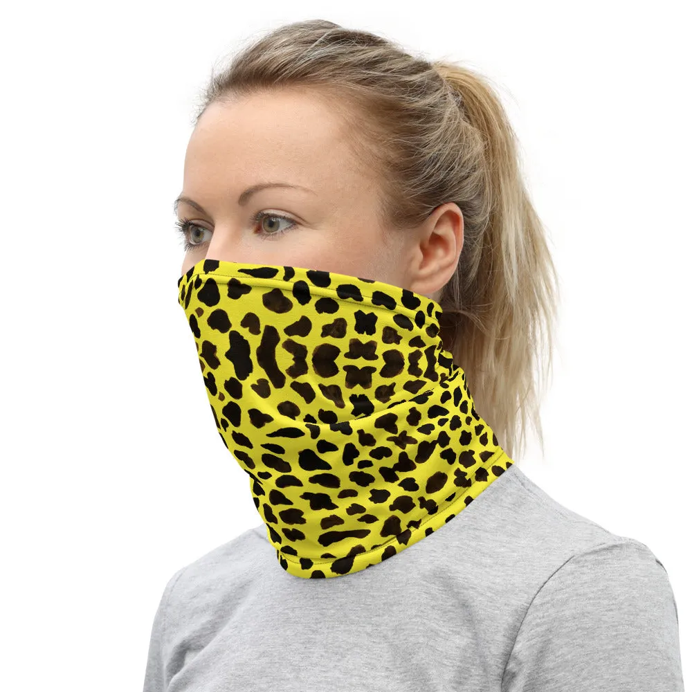 Yellow Leopard Print Face Mask, Animal Print Unisex Face Covering Neck Gaiter-Printed in USA/EU