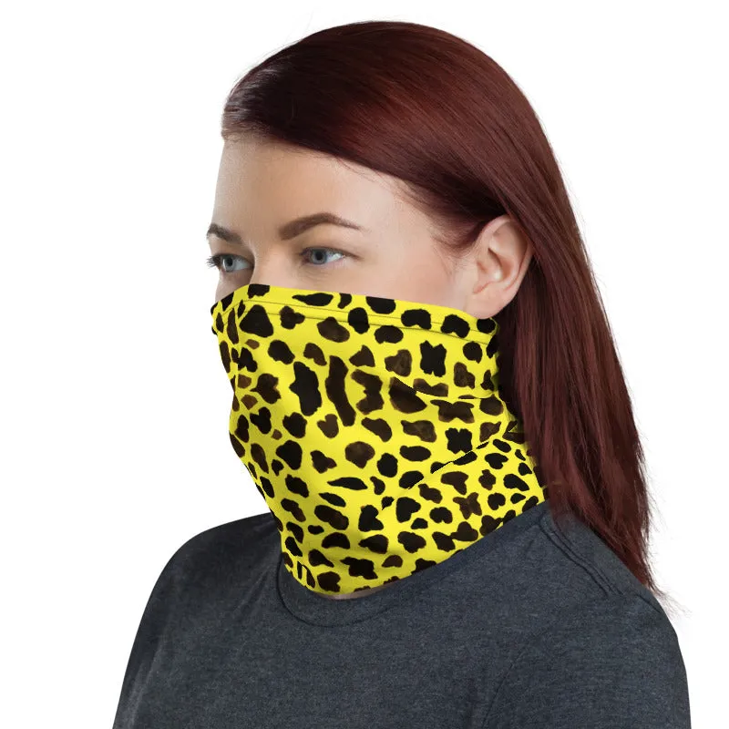 Yellow Leopard Print Face Mask, Animal Print Unisex Face Covering Neck Gaiter-Printed in USA/EU