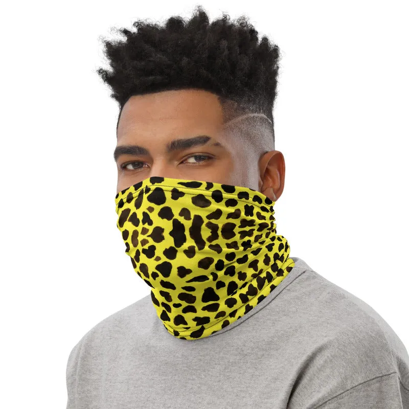 Yellow Leopard Print Face Mask, Animal Print Unisex Face Covering Neck Gaiter-Printed in USA/EU