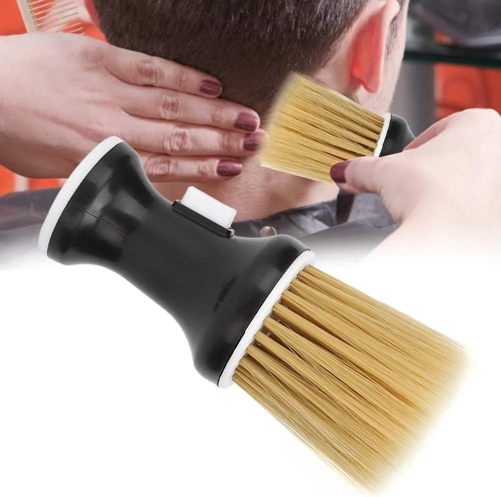 ZJchao Neck Hair Brush with Hairdressing Powder Storage, Barber and Salon Brush for Removing Loose Hair from Neckline and Ears After Haircut, Dust Cleaning Brush (Black)
